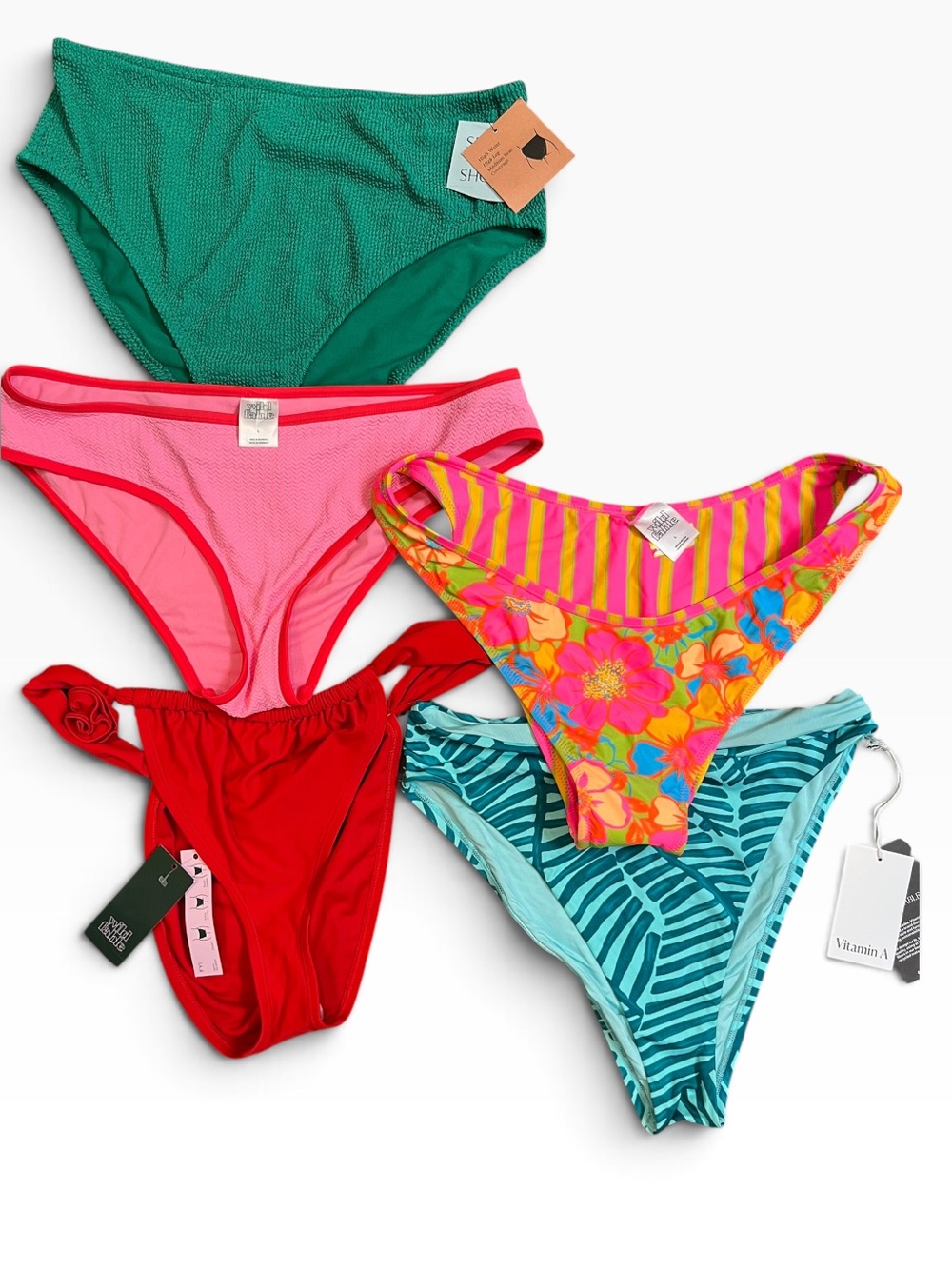 🖤 Vaca Ready! Colorful Bikini Bottom Bundle Lot of 5 NWT Mixed Prints & Colors